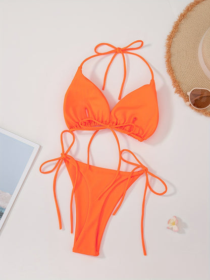 Women's 2 Piece Set Bikini, Halter Bra, V String Bottoms, Women's Swimwear & Clothing