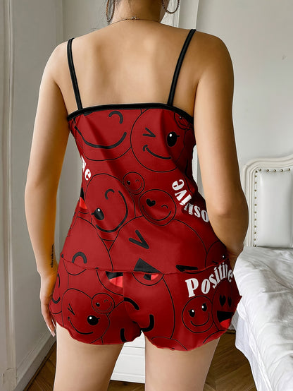 [Cute Pajama Set] Super Cute Printed Pajama Set | A Whimsical Featuring Elastic Waistband Shorts And a Comfortable Loose Top, Perfect for a Delightful And Restful Sleep