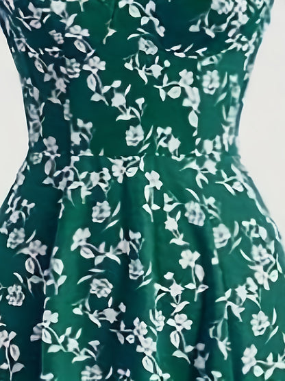 Y2K Women's Floral Print Off-Shoulder A-Line Dress - Lightweight Summer Machine Washable Elegant Party & Casual Outfit, Fitted Silhouette