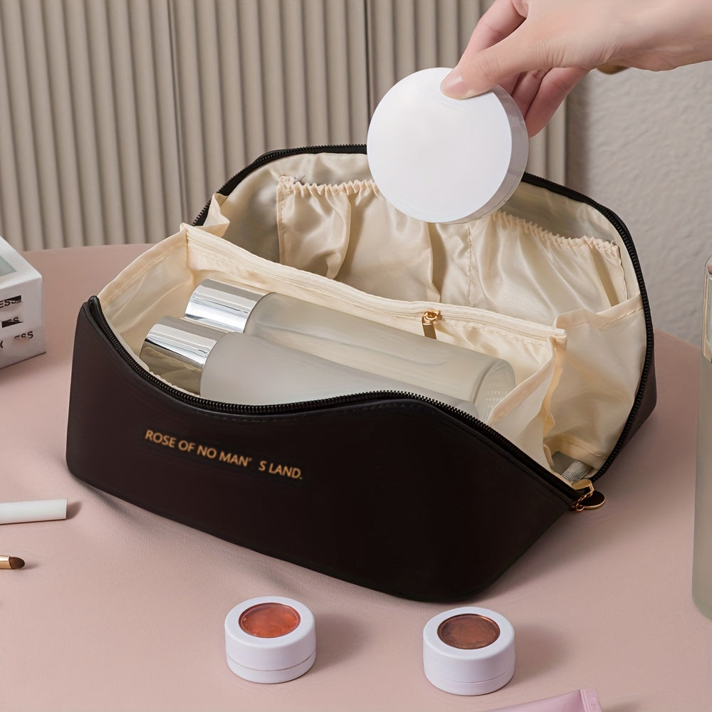 Spacious Luxurious PU Leather Makeup Organizer - Large Capacity, Waterproof, Multi-Functional Travel Storage for Beauty Tools - Ideal Shower-Resistant Cosmetic Case for Women