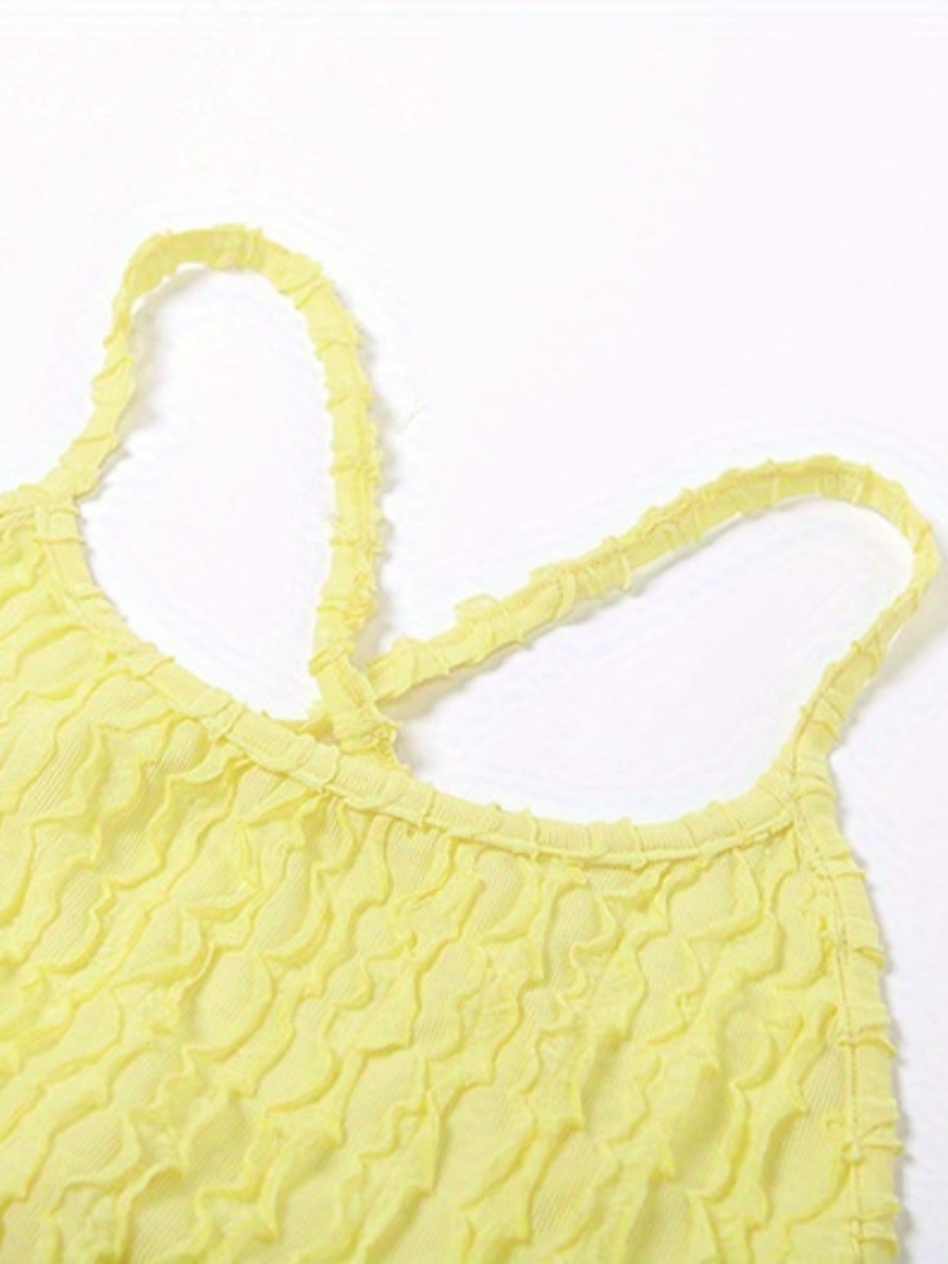 Solid Spaghetti Popcorn Dress, Sexy Backless Dress For Spring & Summer, Women's Clothing