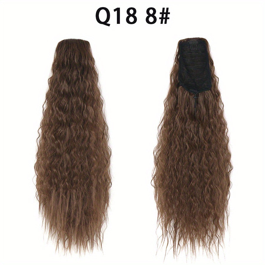Long Curly Drawstring Ponytail For Women, 55.88cm Black Curly Ponytail Hair Extension, Synthetic Clips In Drawstring Ponytail For Daily Use (Natural Black)