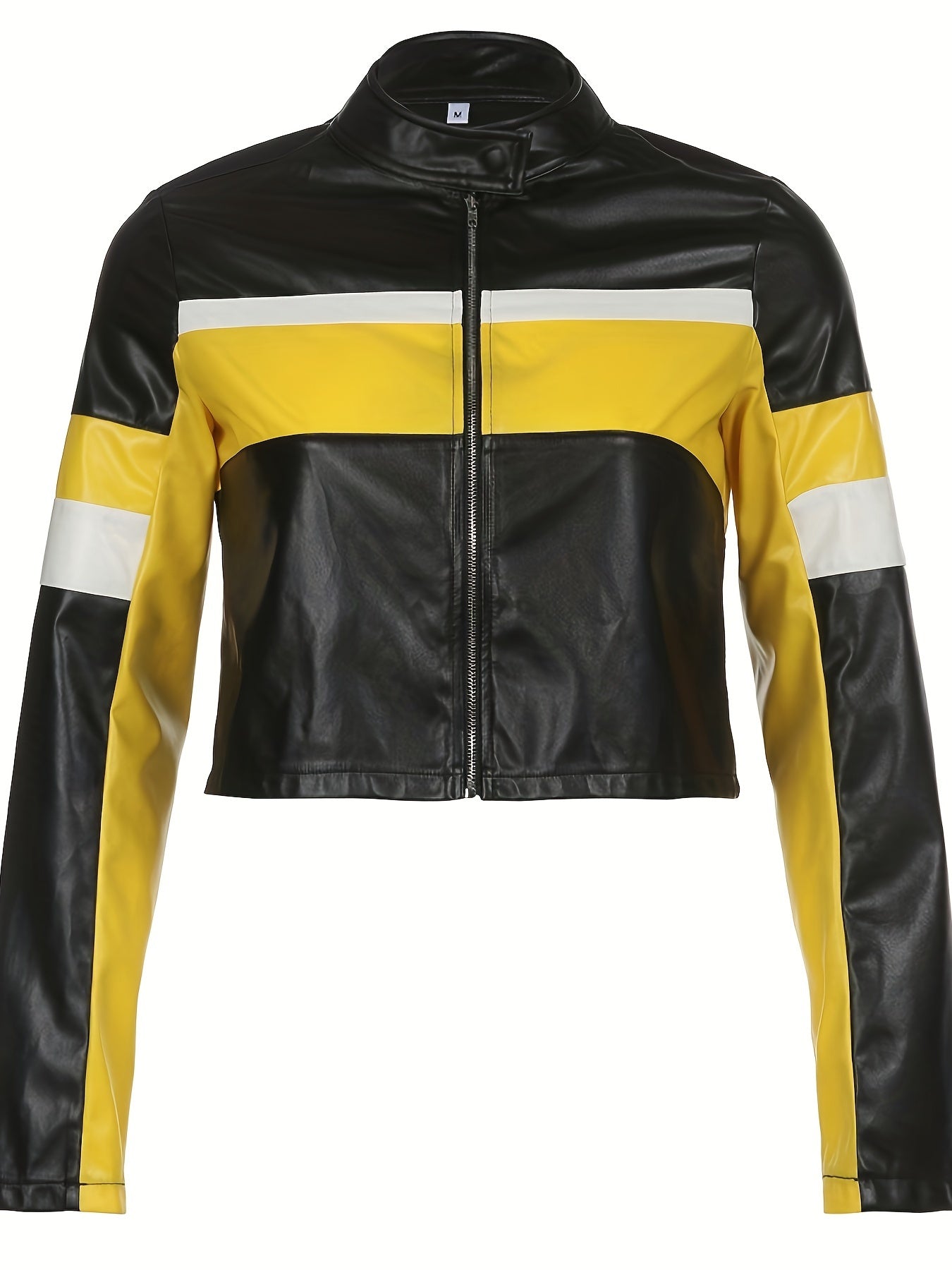 Faux Leather Zip Up Moto Jacket, Vintage Long Sleeve Jacket For Spring & Fall, Women's Clothing