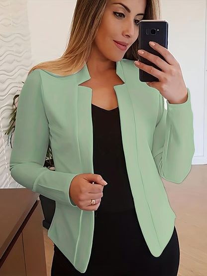 Solid Open Front Blazer, Casual Long Sleeve Blazer For Office & Work, Women's Clothing
