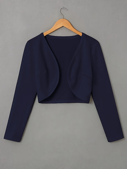 Chic Solid Color Cropped Jacket - Stylish Open Front, Long Sleeve Comfort - Ultra-Versatile Spring & Fall Outwear for Women