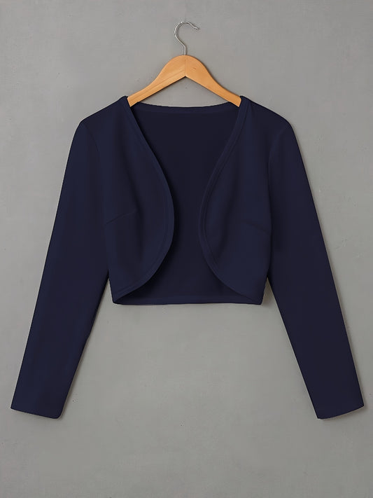 Chic Solid Color Cropped Jacket - Stylish Open Front, Long Sleeve Comfort - Ultra-Versatile Spring & Fall Outwear for Women