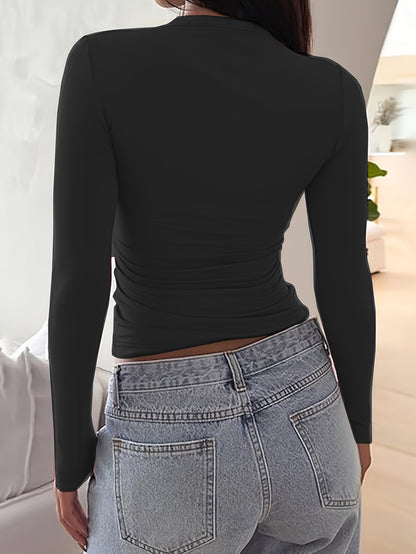 Women'S Casual Crew Neck Long Sleeve Blouse, Polyester Knit Fabric, with "THE RAWEST" Letter Print, for Spring/Fall