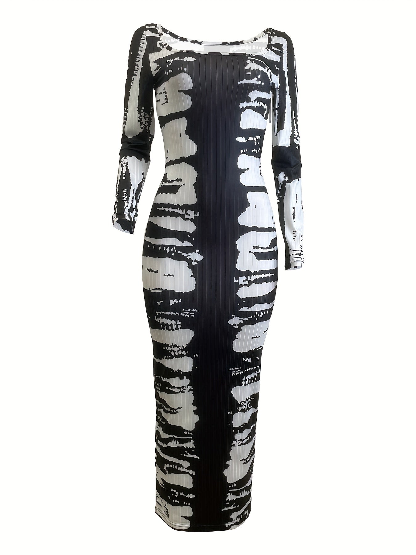 Chic Off-Shoulder Geometric Print Dress with High Slit - Stretchy Polyester & Spandex Blend, Machine Washable - Perfect for Fall/Winter