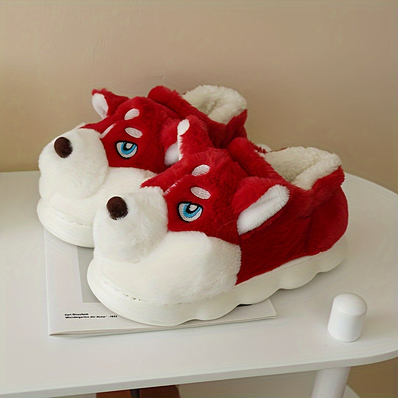 [Cozy Husky Slippers] Warm, Soft Cozy Husky Plush Slippers for Men and Women | Non-Slip Indoor/Outdoor Winter Shoes with Thick Sole, Cute Cartoon Design, Perfect for Casual Wear