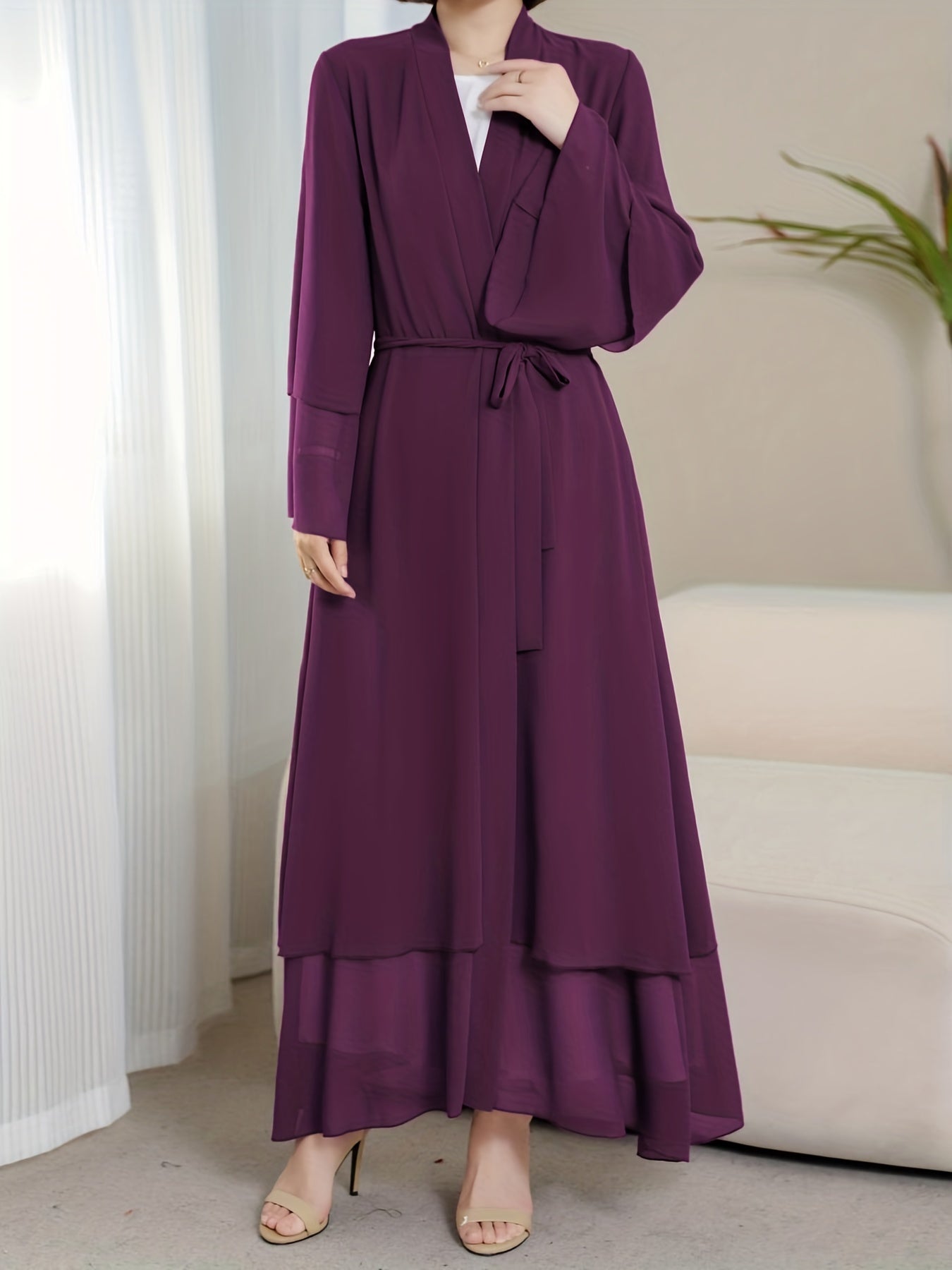 Ramadan Islamic Modest Dress Without Hijab, Long Sleeve Open Front Casual Modest Muslim Dress, Women's Clothing