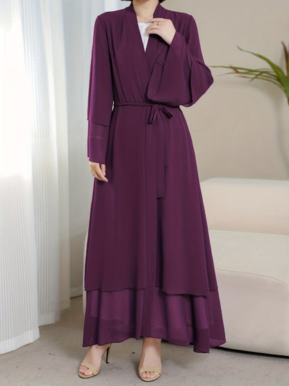 Ramadan Islamic Modest Dress Without Hijab, Long Sleeve Open Front Casual Modest Muslim Dress, Women's Clothing