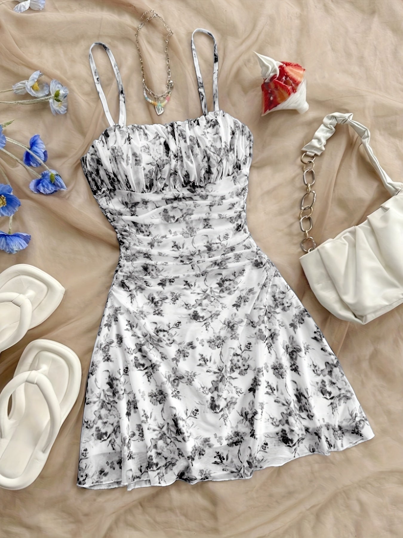 Women's New Floral Print Halter Dress Fashionable Elegant Suitable for All Seasons