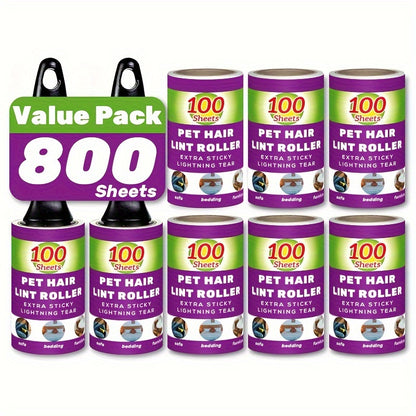 Value Pack of 200/400/800 Sheets of Pet Hair Removal Rollers, Featuring Refillab