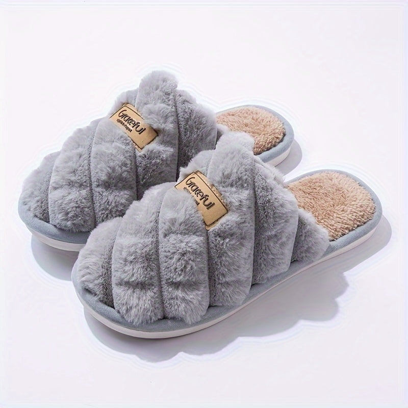 Cozy Plaid Colorblock Slippers for Men & Women - Warm, Non-Slip Indoor Home Shoes with Soft Faux Rabbit Fur Lining