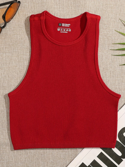 4 Pcs Vibrant Seamless Ribbed Crop Tops - Round Neck, Sleeveless, Breathable, Moisture-Wicking, Casual Sports Tank Tops for Women - Perfect for Yoga, Fitness, and Daily Wear