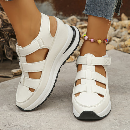 Comfortable Soft Sole Platform Sandals for Women - Breathable Hollow Wedge Design, Round Toe, Casual Walking Shoes with Arch Support and Slip-Resistant Outsole for Summer Outings