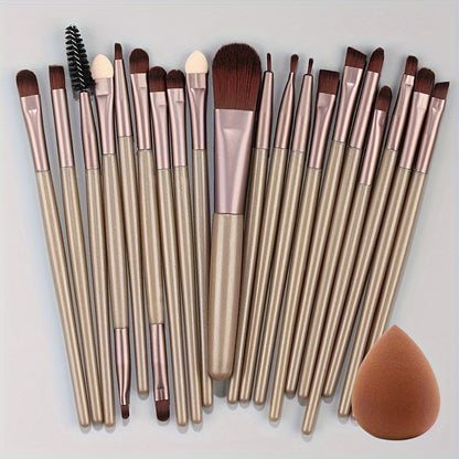 20-Piece Hypoallergenic Makeup Brush Set with Nylon Bristles - Luxe Palm Brushes for Foundation, Blush, Eye Shadow, Eyebrow, & Lip, All Skin Types, ABS Rod - Professional & Beginner Kit, Travel-Friendly