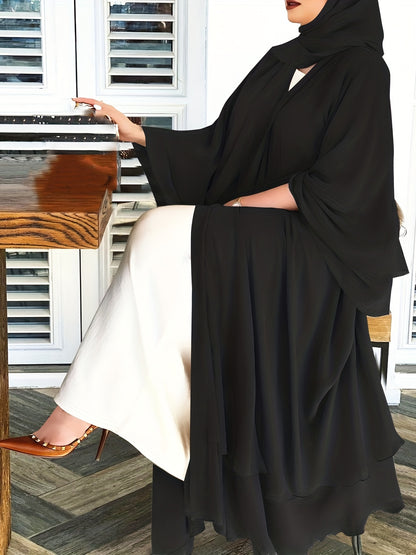 Ramadan Islamic Modest Dress Without Hijab, Long Sleeve Open Front Casual Modest Muslim Dress, Women's Clothing
