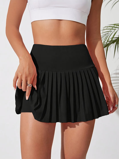 High Waist Pleated Mini Skirts, Casual Workout Solid Skirts, Women's Clothing