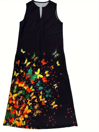 Floral Print V Neck Maxi Dress, Casual Sleeveless Dress For Spring & Summer, Women's Clothing