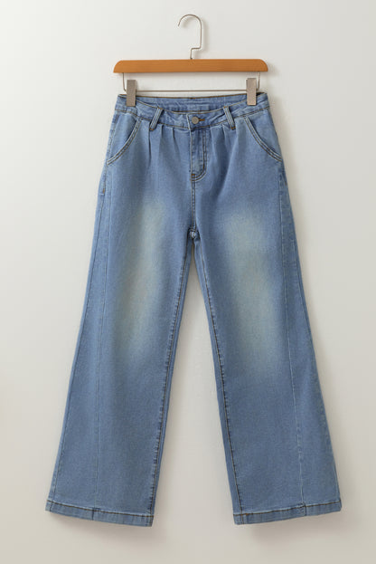 Ashleigh Blue Washed Pleated Detail Wide Leg Jeans