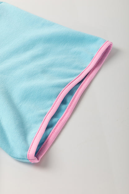 Turquoise Plus Size Contrast Trim T Shirt and Skirt Two Piece Set