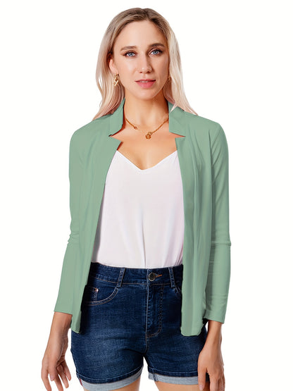 Solid Open Front Blazer, Casual Long Sleeve Blazer For Office & Work, Women's Clothing