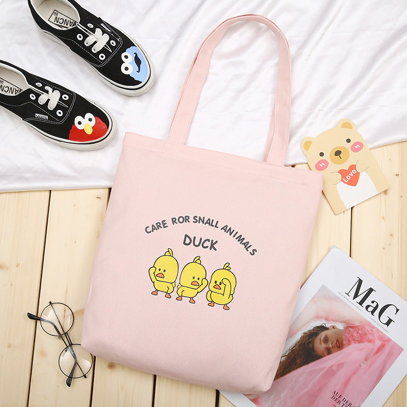 New Korean Version Of Student Canvas Bag Fashion Simple Cartoon Printing Tote Bag Large Capacity Shoulder Bag