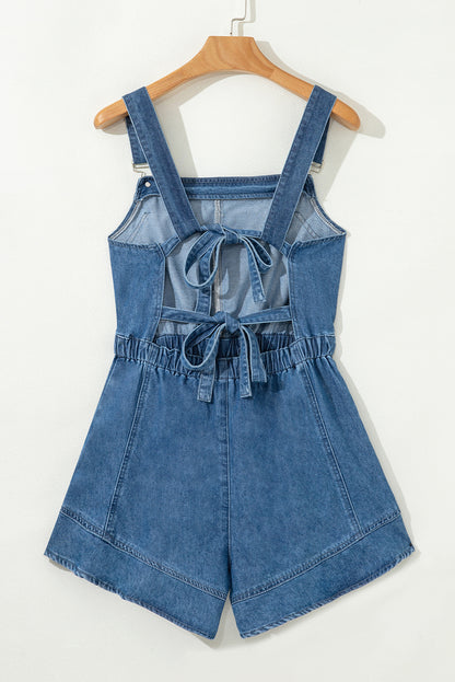 Sky Blue Buckle Straps Bib Style Tied Backless Flared Denim Overall
