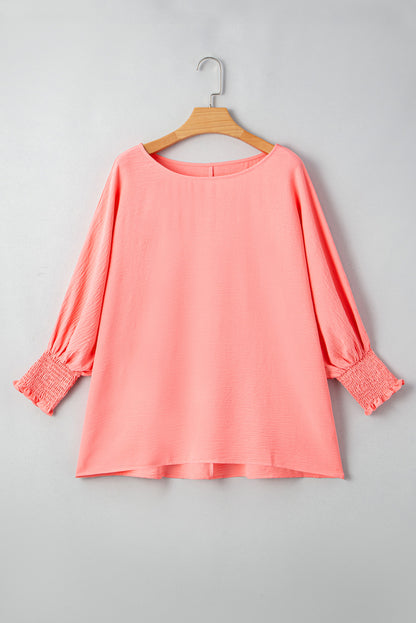 Blossom Shirred Cuffs Half Sleeve Plus Size Textured Blouse