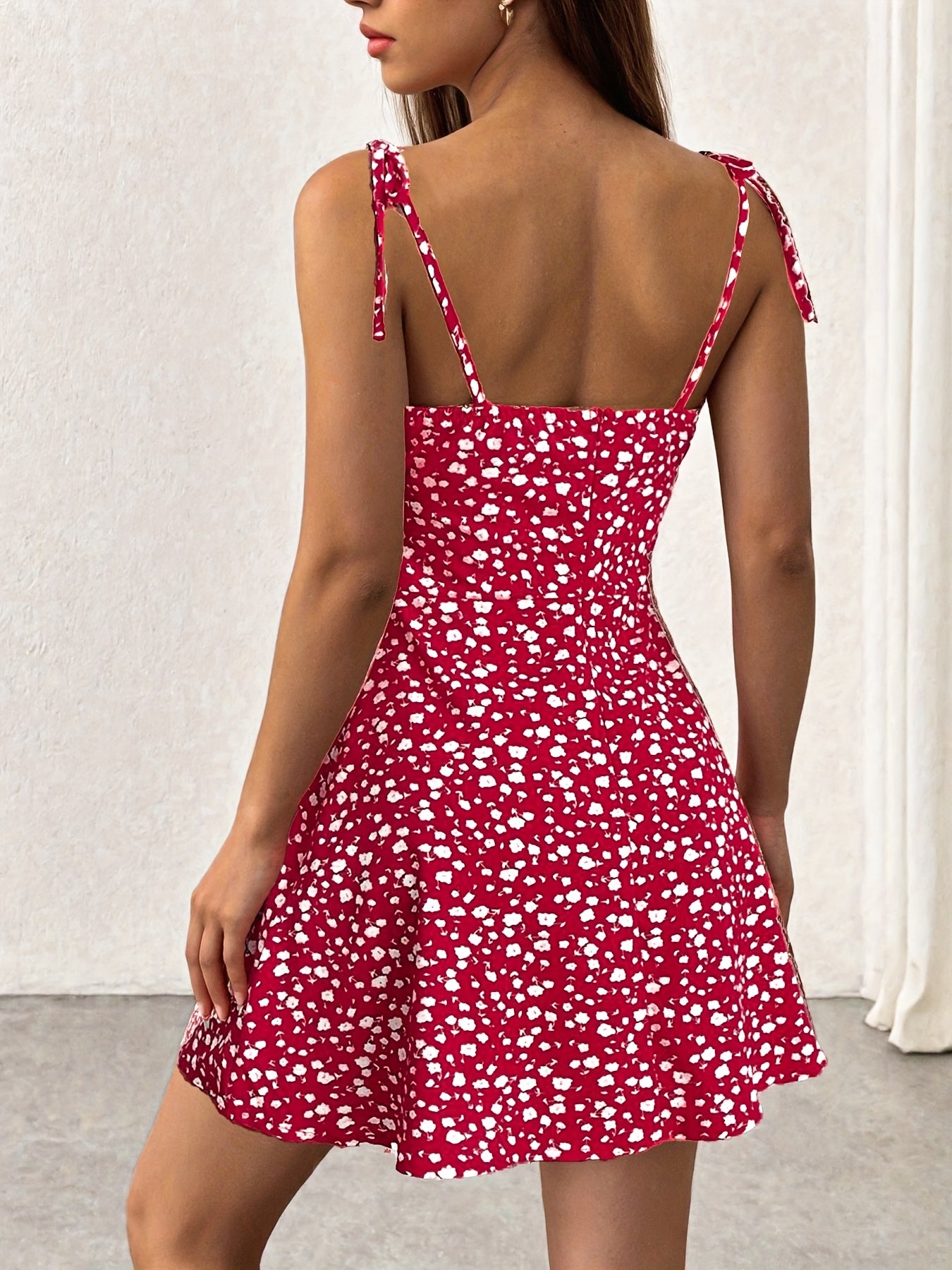 Elegant Floral Print Stretch Waist Cami Dress - Sleeveless Ruffled Hem Midi Dress for Women, Yellow & Pink Floral Pattern, Perfect for Casual Outings