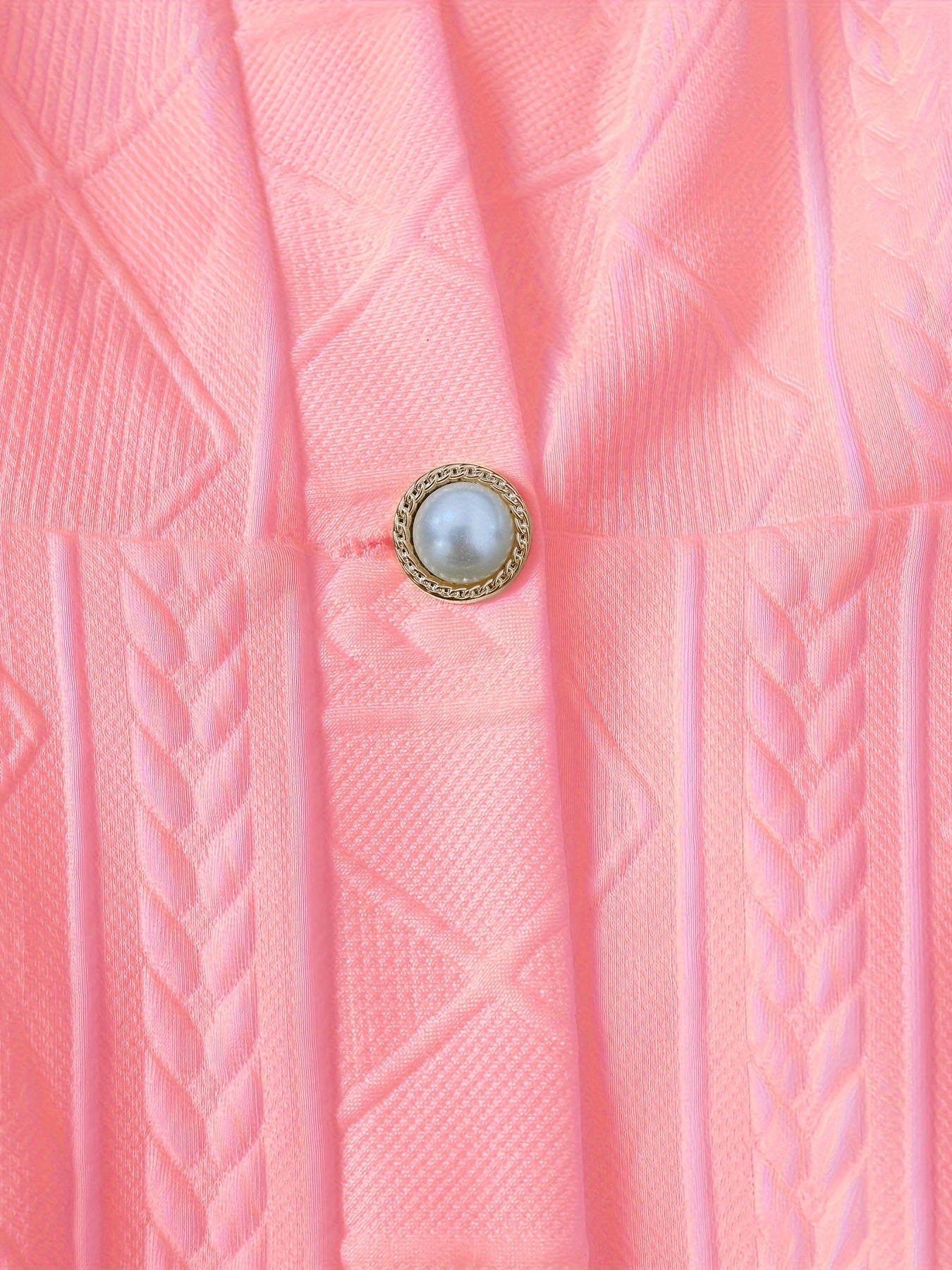 Textured Beaded Button V-neck Jacket, Elegant Long Sleeve Ruffle Hem Outwear For Spring & Fall, Women's Clothing