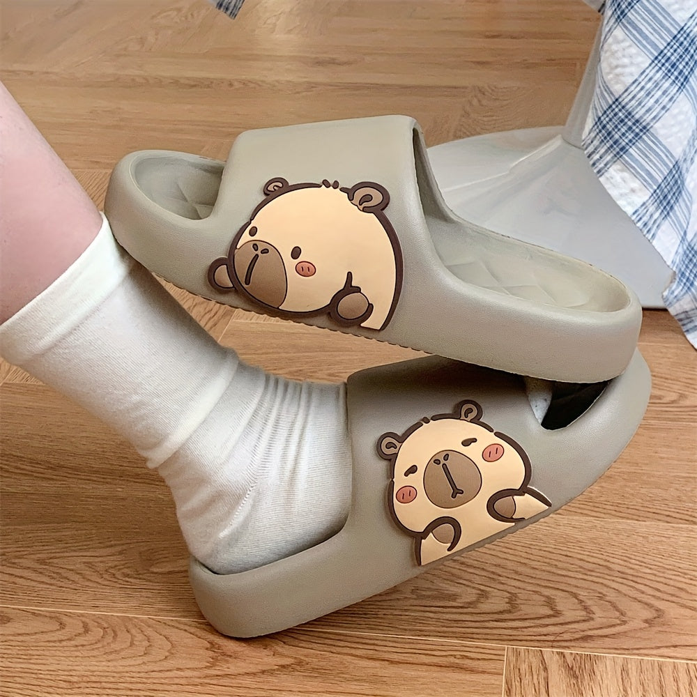 XIXITIAO Cute Cartoon Bear EVA Slides for Men & Women - Non-Slip Summer Slippers, White with Adorable Brown Bear Design, Lightweight & Comfortable for Indoor/Outdoor Use, Casual Wear | Playful Design | Slipresistant Sole, Bea
