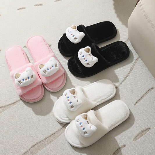 [Cozy Plush Slippers] Warm Cozy Women's Winter Plush Slippers | Cute Cat Design, Non-Slip Indoor Footwear, Soft EVA Sole, Hand Washable | Perfect for Home Comfort, Ladies Slippers
