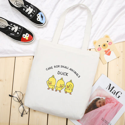 New Korean Version Of Student Canvas Bag Fashion Simple Cartoon Printing Tote Bag Large Capacity Shoulder Bag