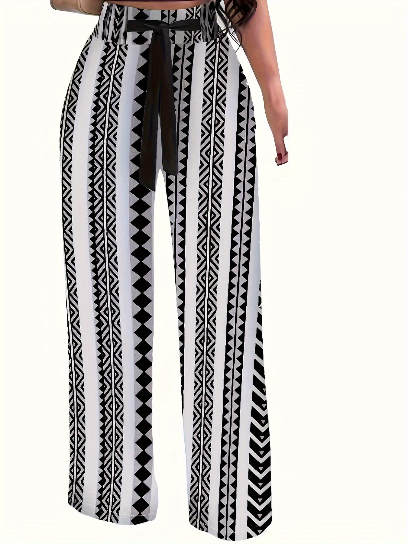 Plant Print Tie Waist Pants, Casual Wide Leg Long Length Pants, Women's Clothing