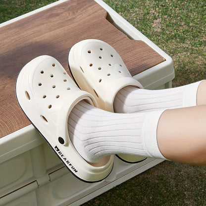 Women's White EVA Bow-Embellished Slippers - Lightweight Summer Beach Sandals with Thick Cushioned Sole, Soft Round Toe and Minimalist Design, Suitable for Indoor/Outdoor Use, Hand Washable