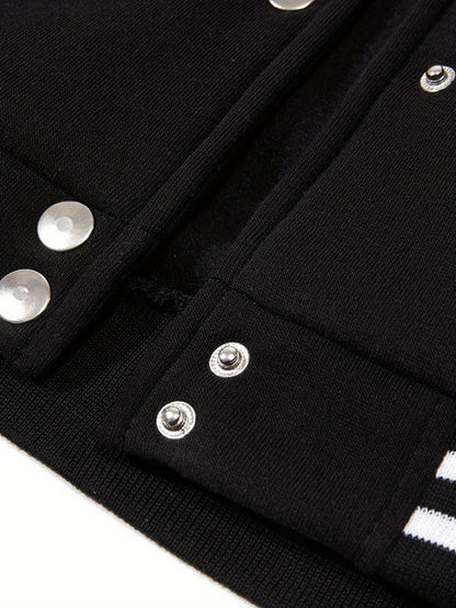 Chic NY-Inspired Women's Varsity Jacket - Elegant Black and White Baseball Uniform Style with Large "58.42cm & NYC Lettering, Striped Accents, Button Closure, Long Sleeves - Perfect for Spring & Autumn Casual Wear