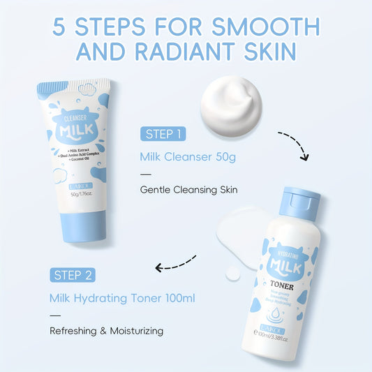 Nourishing Your Light Beige with Milk Skincare Set - Rich with Milk Extract, Niacinamide, Alpha-Arbutin, Vitamin E for Long Lasting Hydration for Dry & Normal Light Beige Type, Gift for Christmas, Valentines Day Birthday New