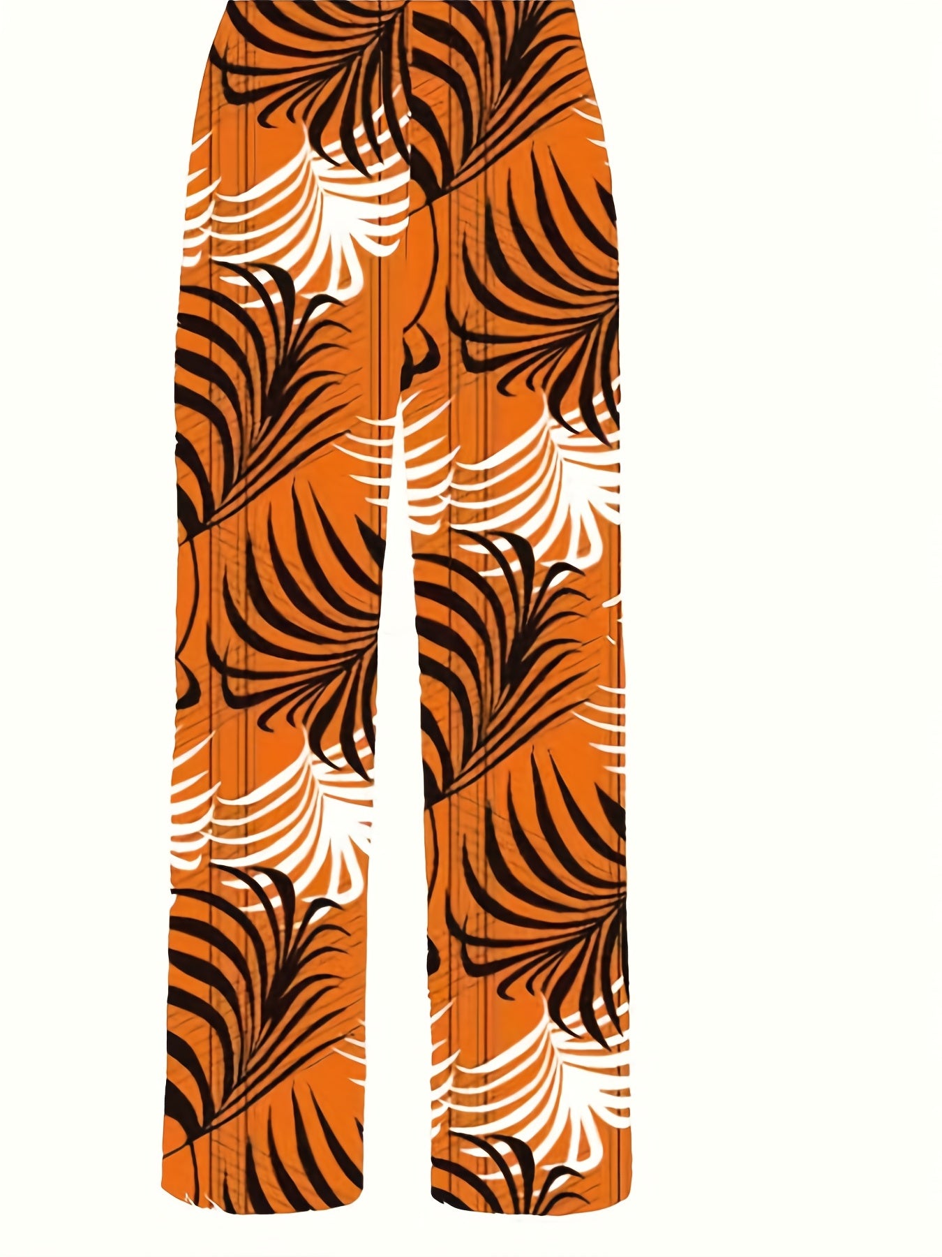 Plant Print Tie Waist Pants, Casual Wide Leg Long Length Pants, Women's Clothing