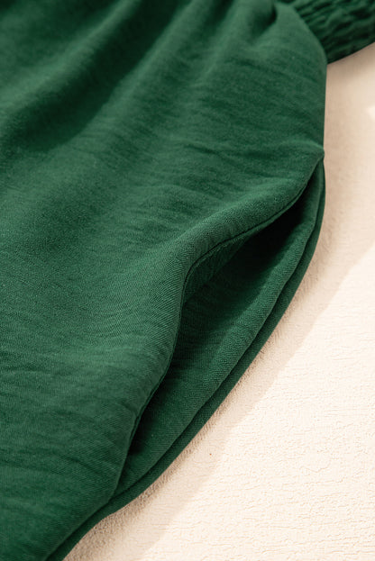 Green Smocked Sleeveless Wide Leg Jumpsuit with Pockets