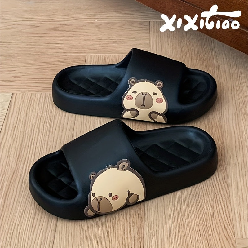 XIXITIAO Cute Cartoon Bear EVA Slides for Men & Women - Non-Slip Summer Slippers, White with Adorable Brown Bear Design, Lightweight & Comfortable for Indoor/Outdoor Use, Casual Wear | Playful Design | Slipresistant Sole, Bea