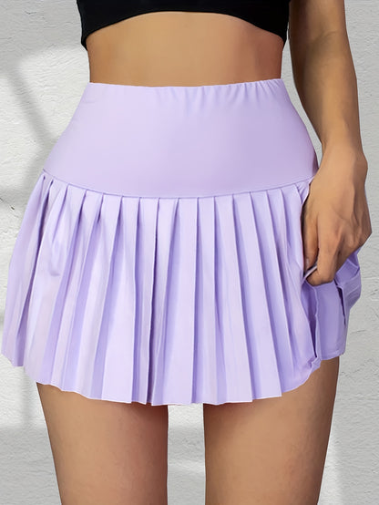 High Waist Pleated Mini Skirts, Casual Workout Solid Skirts, Women's Clothing