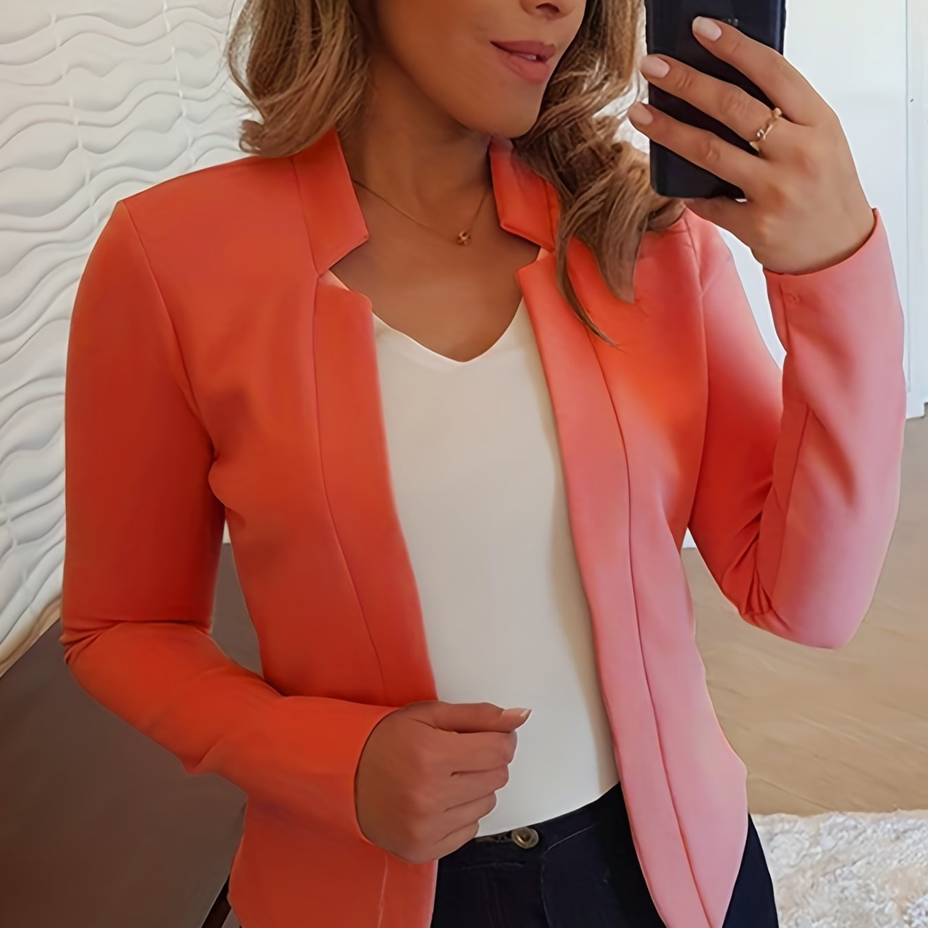 Solid Open Front Blazer, Casual Long Sleeve Blazer For Office & Work, Women's Clothing