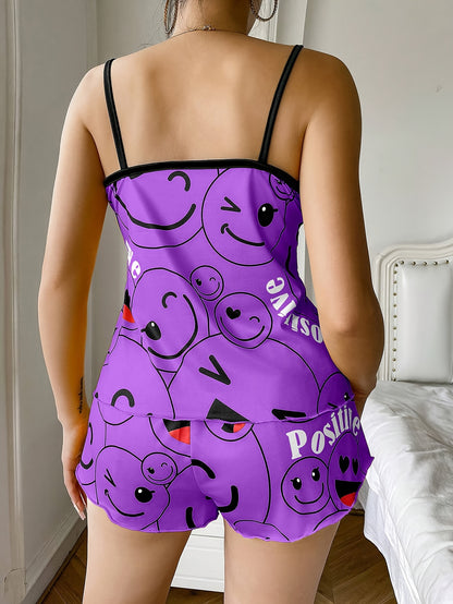 [Cute Pajama Set] Super Cute Printed Pajama Set | A Whimsical Featuring Elastic Waistband Shorts And a Comfortable Loose Top, Perfect for a Delightful And Restful Sleep