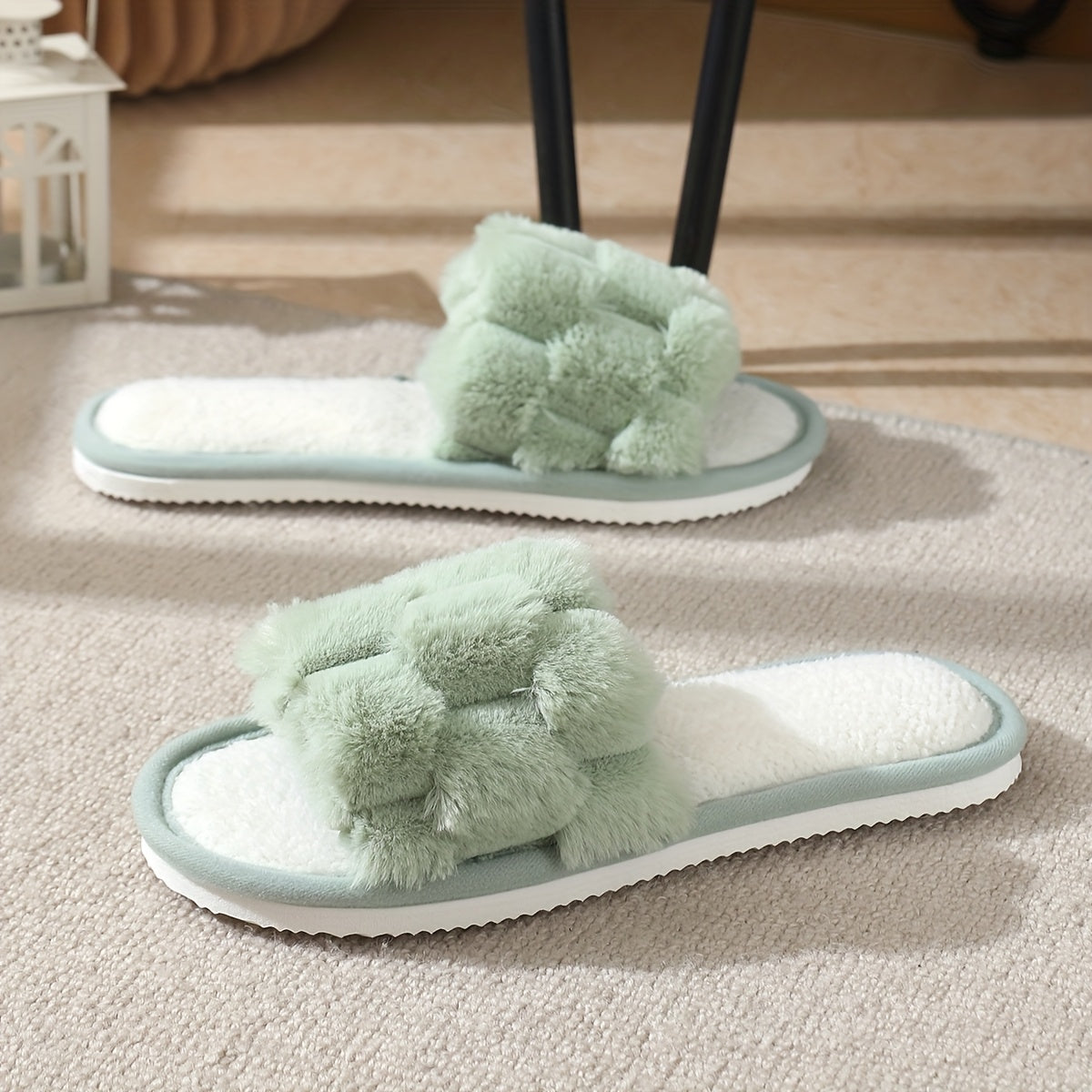 [Plush Slippers] Comfortable Plush Women's Slippers | Non-Slip, Breathable, Open-Toe Indoor Floor Slippers for Autumn And Winter, Suitable for All Seasons