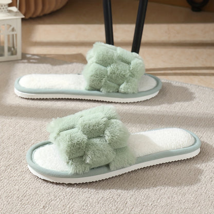 [Plush Slippers] Comfortable Plush Women's Slippers | Non-Slip, Breathable, Open-Toe Indoor Floor Slippers for Autumn And Winter, Suitable for All Seasons