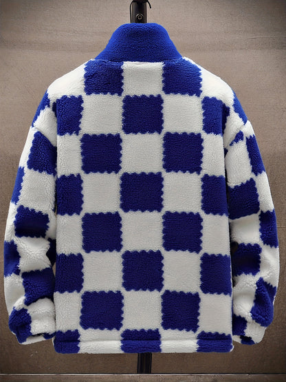 Men's Warm Thick Fleece Coat, Palid Cardigan Overcoat For Fall Winter