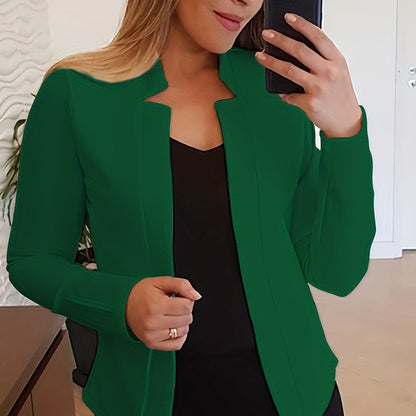 Solid Open Front Blazer, Casual Long Sleeve Blazer For Office & Work, Women's Clothing