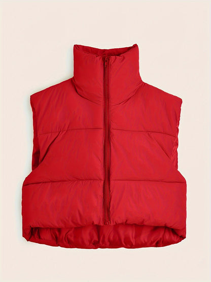 Women'S Sleeveless Vest - Vibrant Pink Slim-Fit Alternative Coat with Drawstring Hood, Zipper Front & Pockets for Fall/Winter Casual Wear, Casual Winter Wear | High Neckline Vest | Zippered Jacket